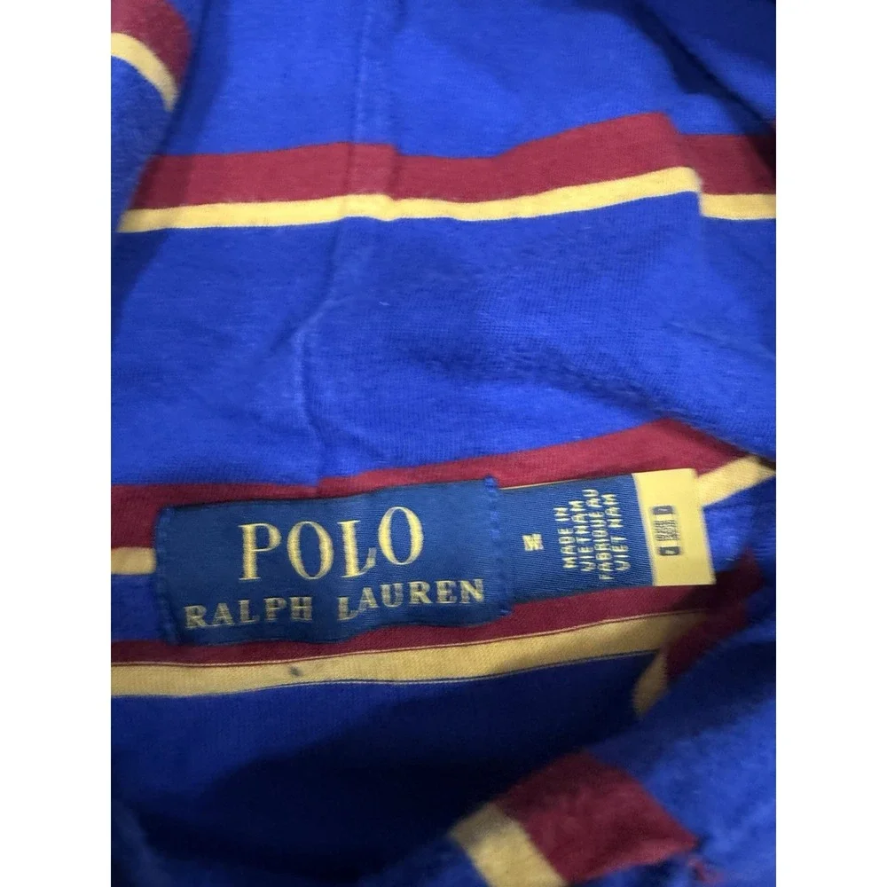 Polo Ralph Lauren Hoodie Long Sleeve Blue Red Yellow Stripe Hooded Tee Shirt Med